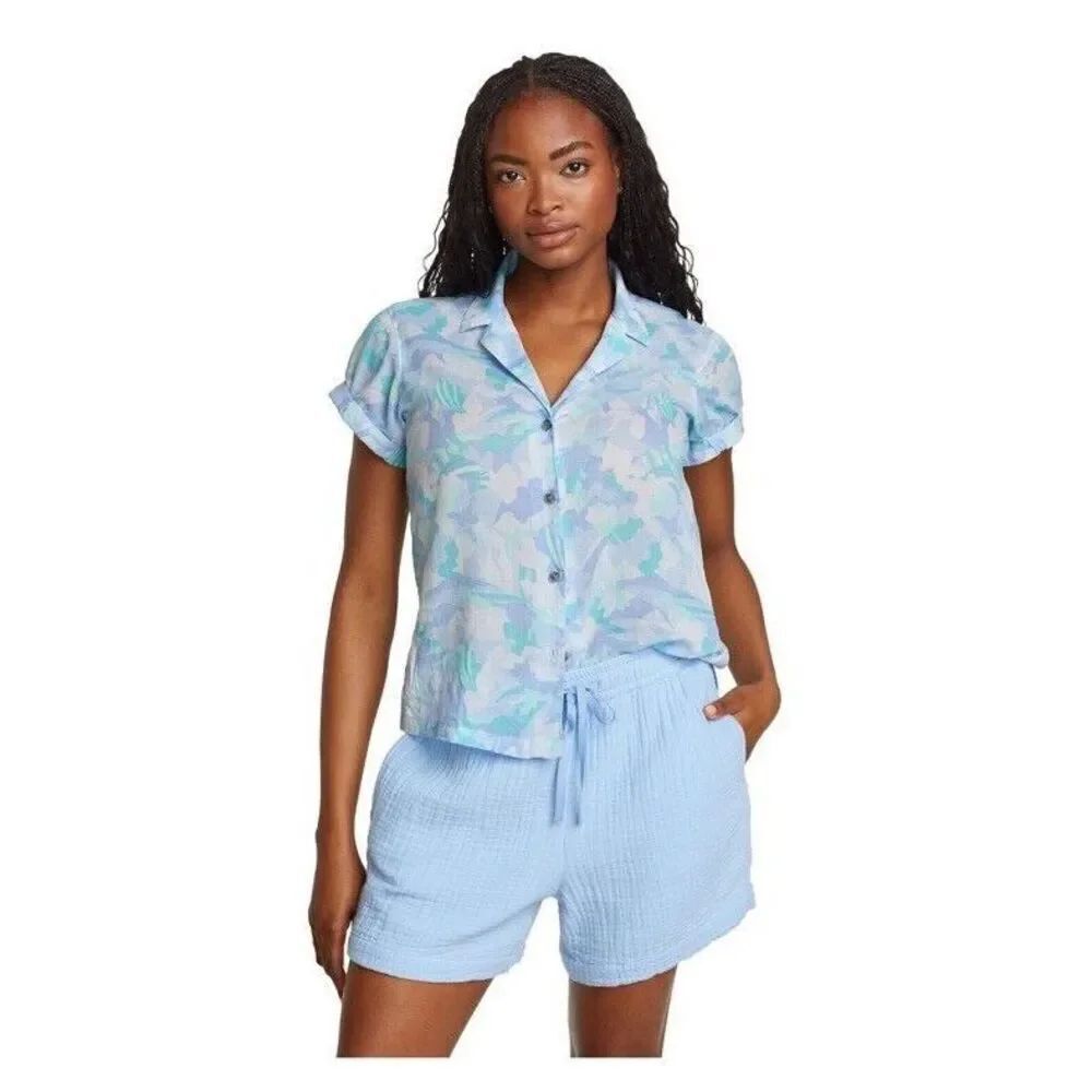 ✨Eddie Bauer Women's Packable Camp Sz 2X Shirt Short Sleeve-Azure✨